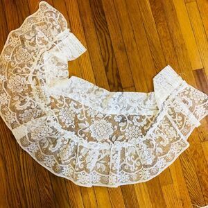 VTG Lace Short Curtains Oval Valance 39" W White Ruffles Flowers Chic Rod Pocket